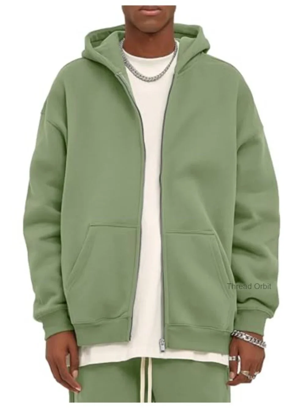 Mens Zip Up Hoodie Oversized Fleece Long Sleeve Drop Shoulder Hooded Sweatshirt